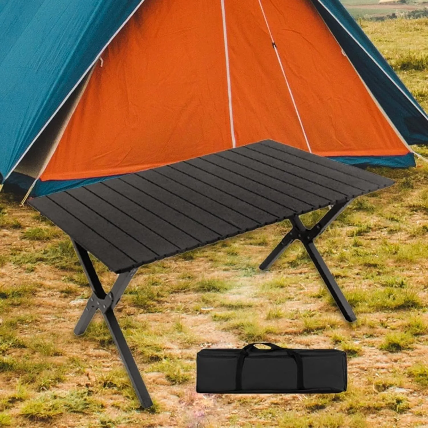 Camping Folding Table Foldable Picnic Table Quick Installation Furniture Portable Outdoor Desk for Hiking Garden Beach Rock Black Wilderness camping table Outdoor camping table Hiking camping