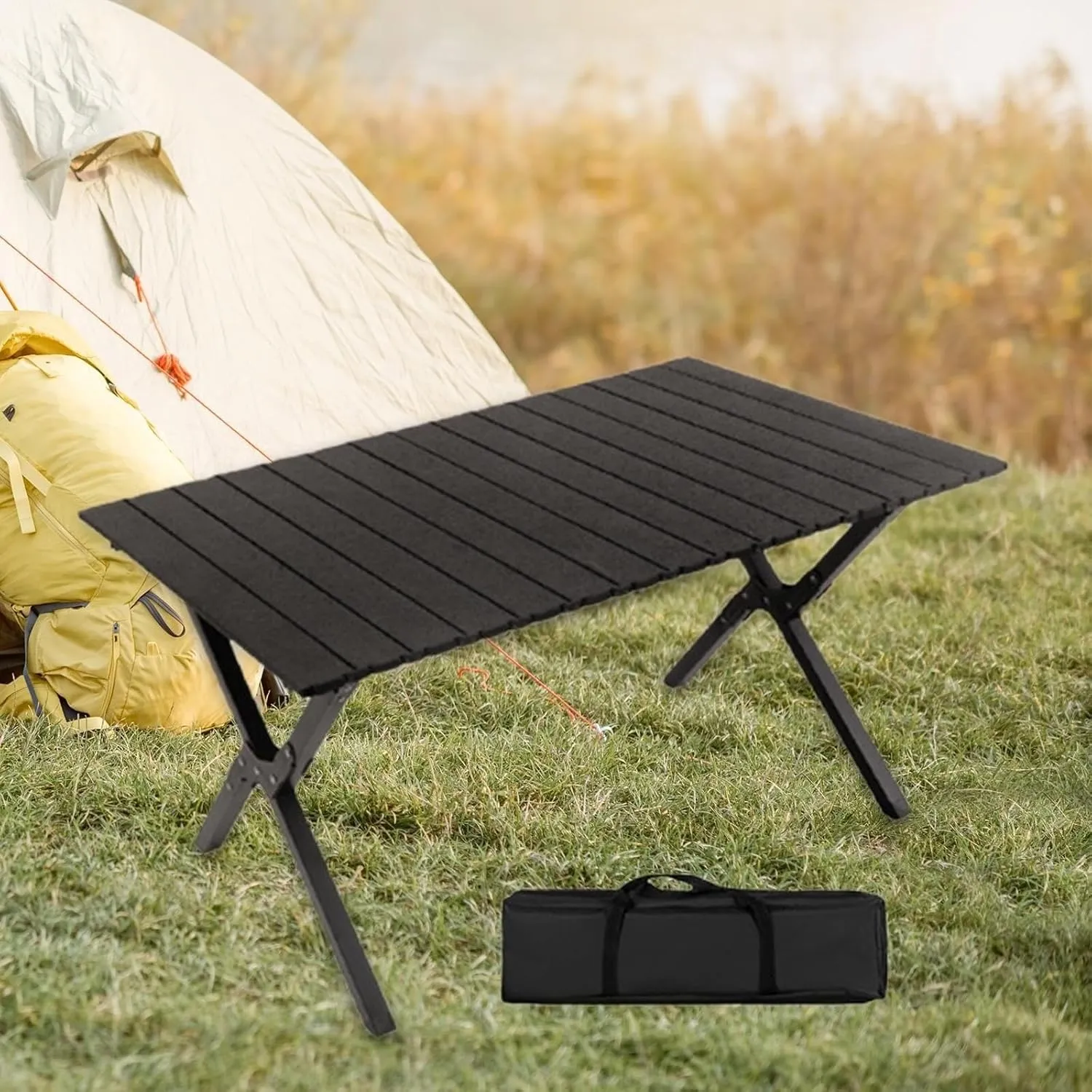 Camping Folding Table Portable with Storage Bag Outdoor Desk Foldable Picnic Table for Balcony Fishing Barbecue Hiking Rock Black Outdoor camping table Wilderness camping table Portable campi