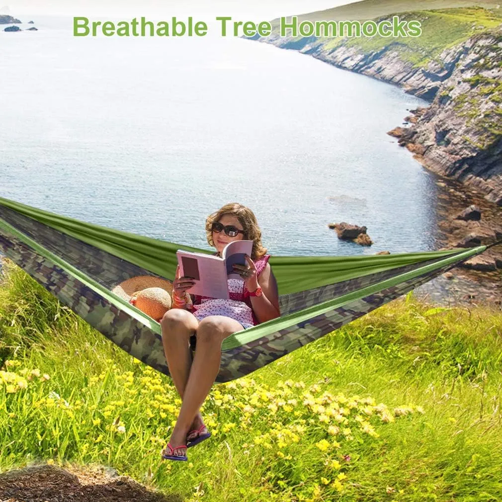 Camping Hammock - Travel Hammock with 2 Tree Straps, Double Hammock, Durable Nylon Parachute Portable Hammock for Outdoor Hiking Backpacking Yard