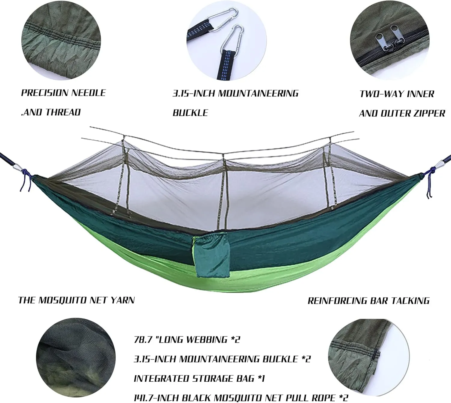 Camping Hammock with Mosquito Net - Ultra Lightweight Durable Double Travel Hammock 210T Parachute Nylon for Outdoor Camping Accessories-Light Blue with Pink