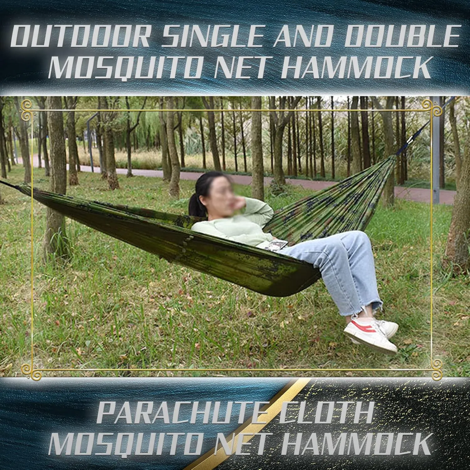 Camping Hammock with Mosquito Net - Ultra Lightweight Durable Double Travel Hammock 210T Parachute Nylon for Outdoor Camping Accessories-Light Blue with Pink