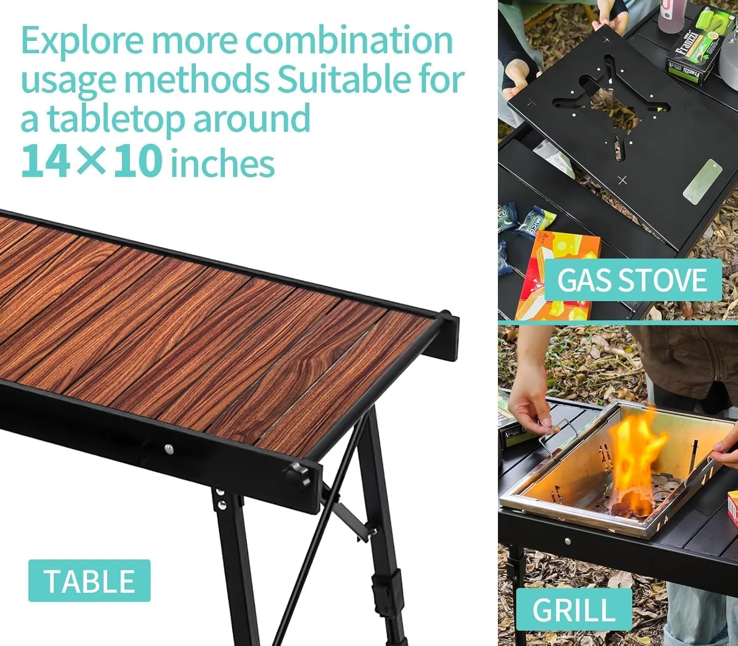 Camping IGT Folding Table, Portable for Outdoor Picnic, Ultralight with Carry Bag, Switchable Tabletop for Multi-Functional Use IGT Beach (Widen Black)