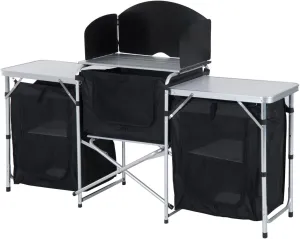 Camping Kitchen Table, Folding Table,Outdoor Cooking Table with Storage, Aluminum Cook Station with Windscreen and Storage Cupboards, BBQ, Foldable Camp Table,Easy Setup