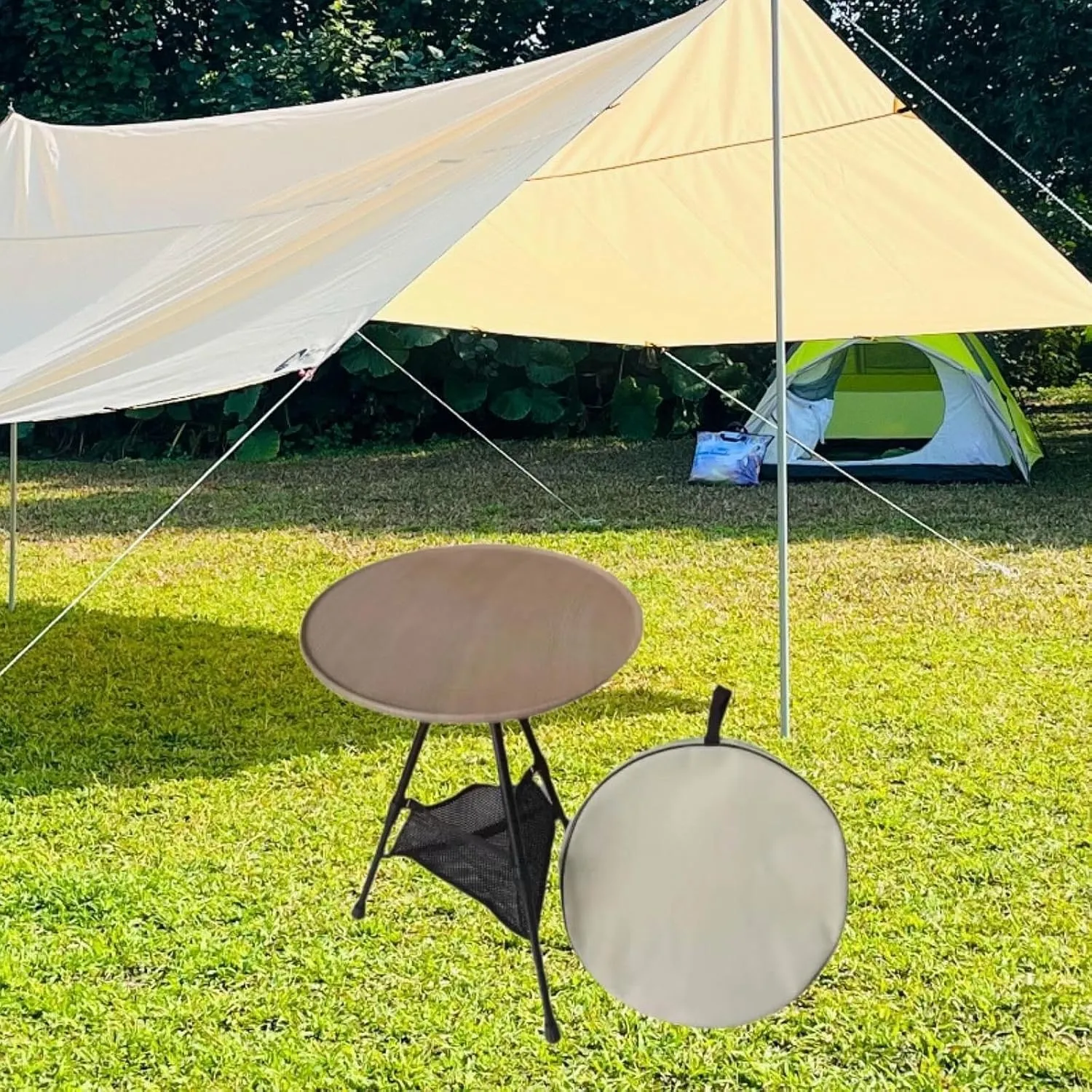 Camping Round Table Portable Three Legged Table Folding Stable Adjustable Multiuse with Storage Bag Portable camping table Wilderness camping table Hiking camping table Outdoor camping table(