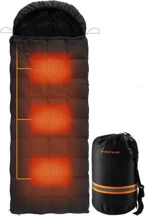 Camping Sleeping Bag for Adults,Heated Sleeping Bag Lined with Graphene Diaphragm,Compatible with Power Bank or Other USB Power Supplies,Ultralight Waterproof Wearable for 4 Seasons