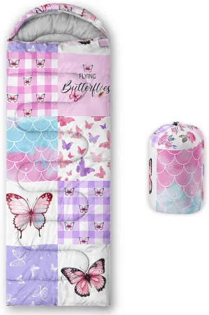 Camping Sleeping Bags,Mermaid Horse Butterfly Starry Sky 3 Season Warm & Cool Weather,Lightweight,Waterproof Sleeping Bags for Adults & Kids,Traveling,and Outdoors,Camping Gear Equipment