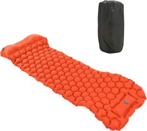 Camping Sleeping Pad Mat, Lightweight Inflatable Cushion Mattress, Sturdy 40D Nylon TPU Laminate, for Tent Hiking Travel, Comfortable 3D Design (Orange)