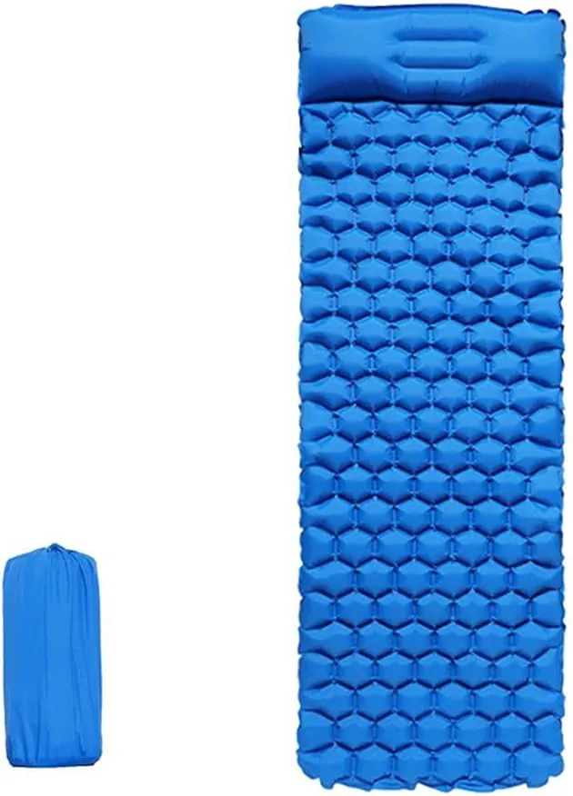 Camping Sleeping Pad Outdoor Mat Inflatable Ultralight Furniture Bed Air Mattresses Cushion Pillow Hiking Trekking (Light Blue)