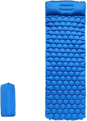 Camping Sleeping Pad Outdoor Mat Inflatable Ultralight Furniture Bed Air Mattresses Cushion Pillow Hiking Trekking (Light Blue)