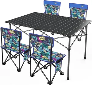 Camping Table Chairs Easy to Store and Chair Set, Aluminum Outdoor Camping Picnic Table, Suitable for Courtyard, Beach, Fishing