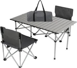 Camping Table Chairs Outdoor and Chair Set, Portable Aluminum Camping Picnic Table, Bring A Handbag for Easy Carrying and Storage 95x57x50cm