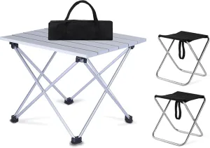 Camping Table Chairs Portable and Chair Set, Aluminum Ultralight Camping Picnic Table, Vehicle-Mounted Garden Courtyard, 56x40x40cm