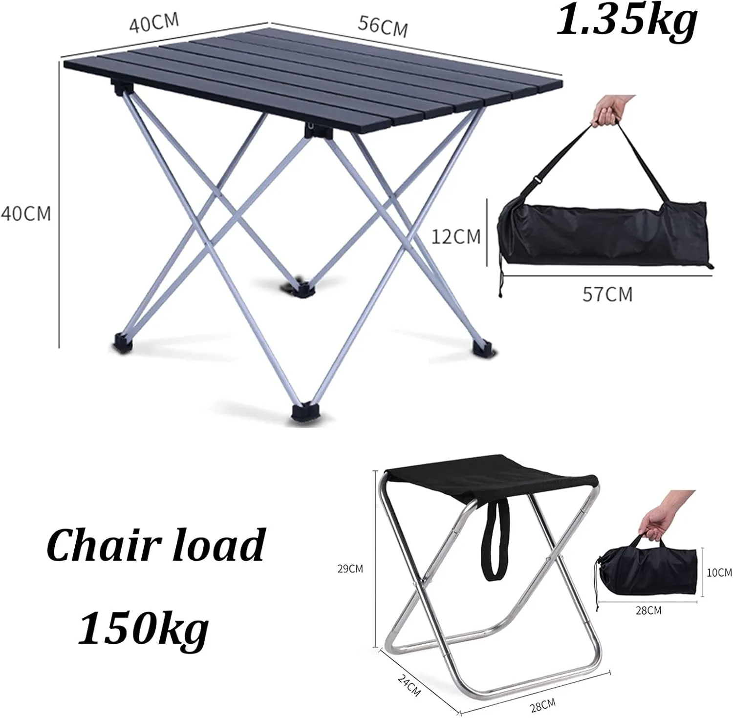 Camping Table Chairs Portable and Chair Set, Aluminum Ultralight Camping Picnic Table, Vehicle-Mounted Garden Courtyard, 56x40x40cm