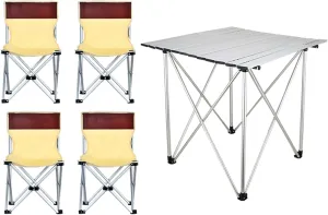 Camping Table Chairs Portable Outdoor Folding Table and Chair Set, Roll Aluminum Camping Picnic Table, Suitable for Car, Beach, Fishing (Color : 5-Piece Set)