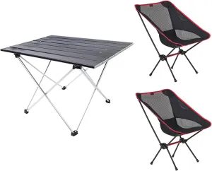 Camping Table Chairs Portable with 2 Chairs, Aluminum Alloy Outdoor Camping Picnic Table, Lightweight and Easy to Carry, 40x40x56cm