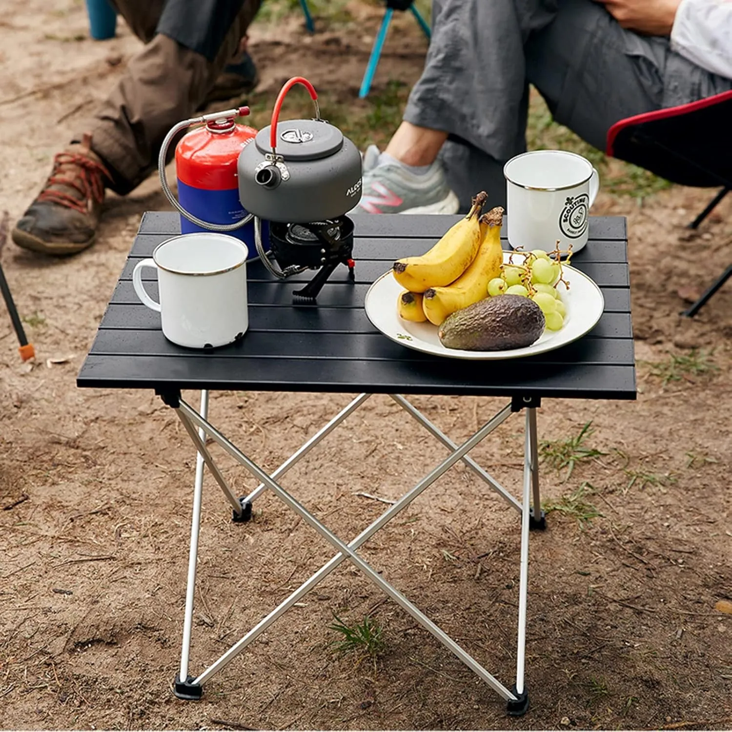 Camping Table Chairs Portable with 2 Chairs, Aluminum Alloy Outdoor Camping Picnic Table, Lightweight and Easy to Carry, 40x40x56cm