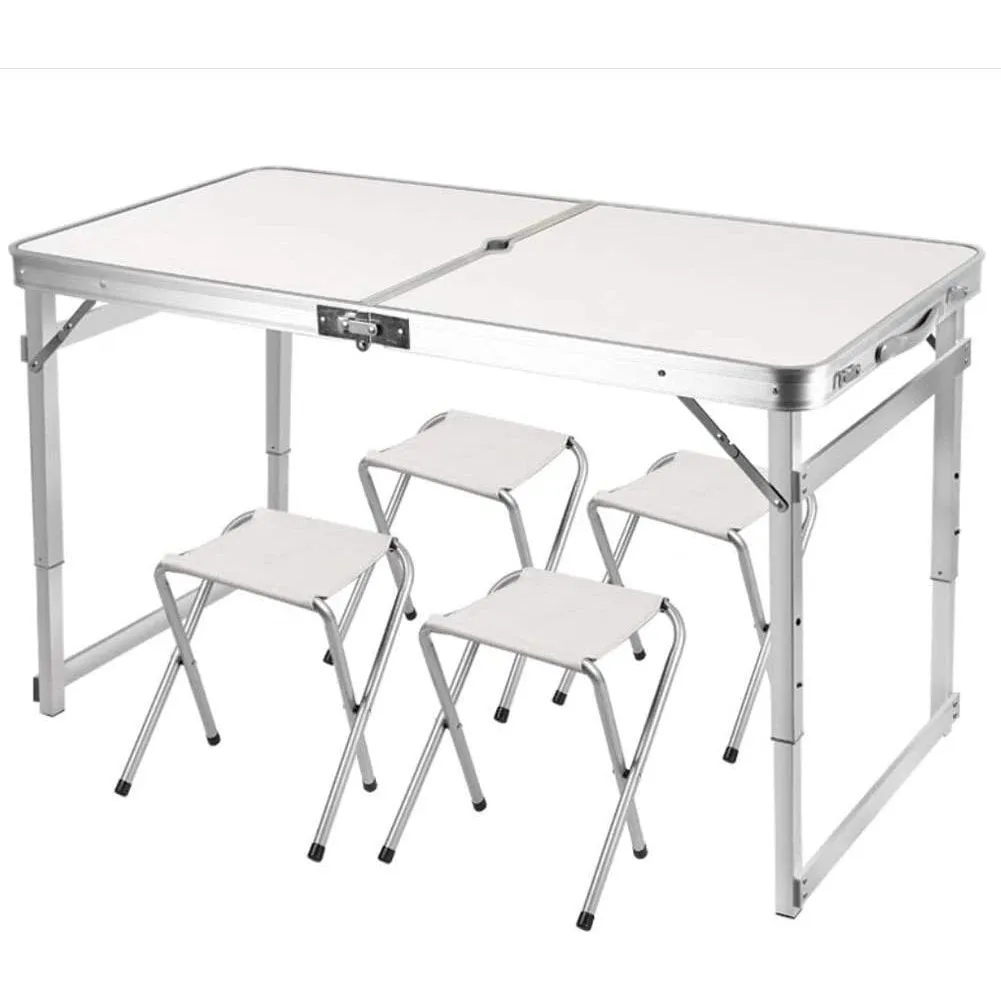 Camping Table Folding Aluminium Portable Picnic Outdoor BBQ Desk 4 Cloth Stool