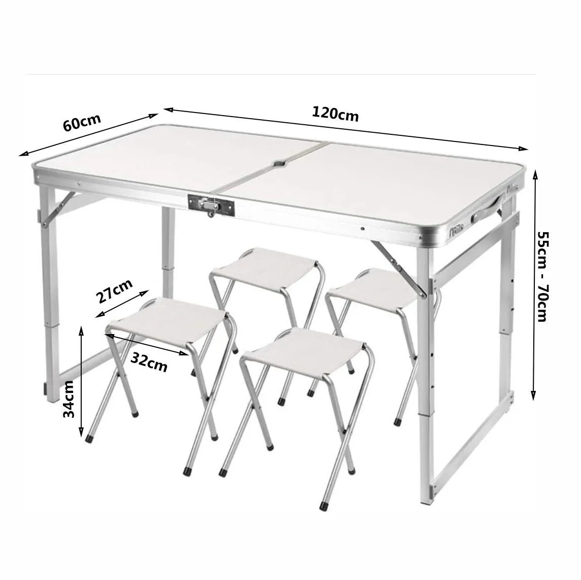 Camping Table Folding Aluminium Portable Picnic Outdoor BBQ Desk 4 Cloth Stool