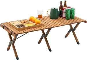 Camping Table Lightweight Foldable Table, Portable Camping Table with Aluminum Roll-Up Tabletop, Stable and Load-Bearing for Outdoor Camping Brown 47.2in*19.7in*16.5in