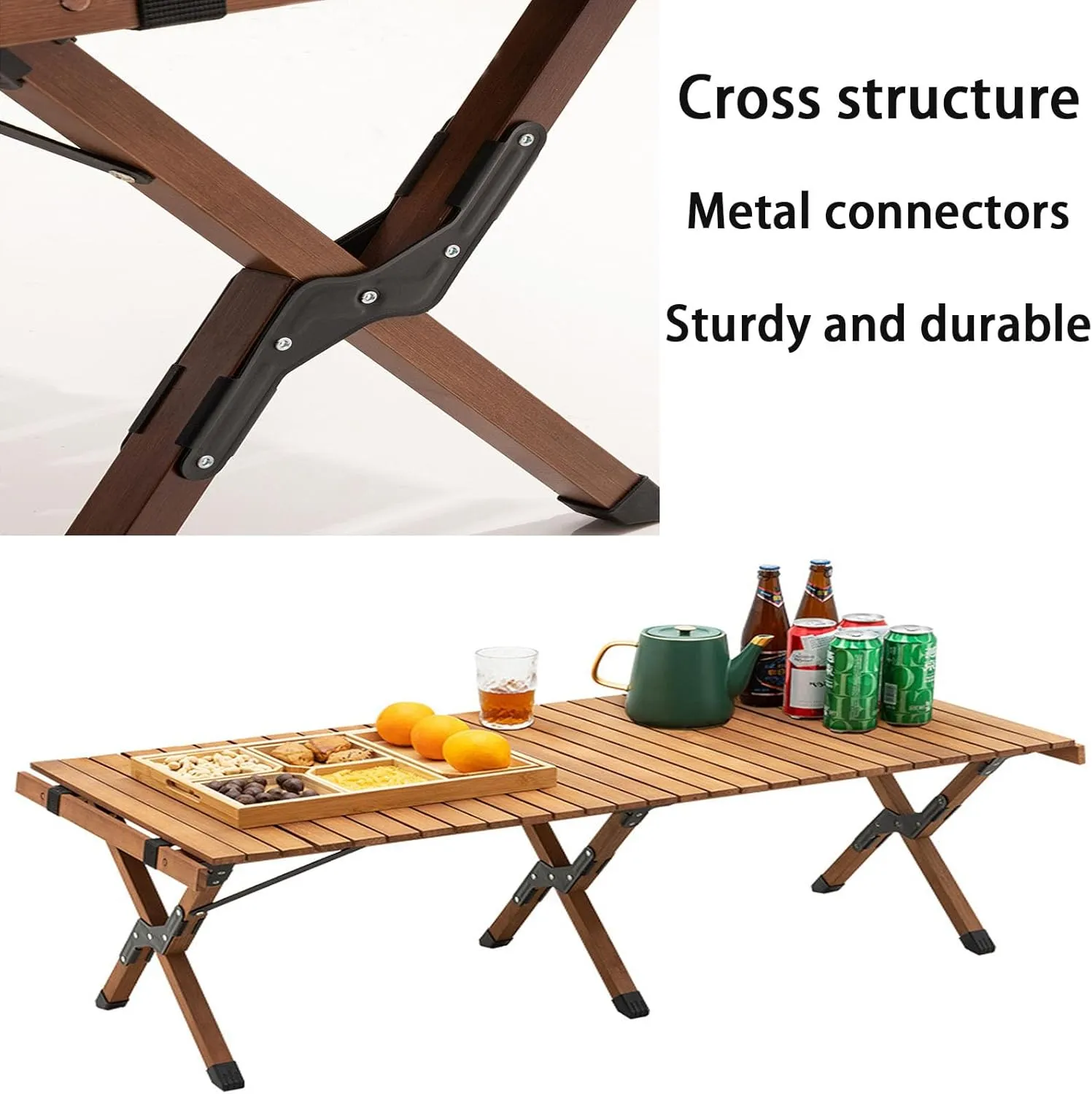 Camping Table Lightweight Foldable Table, Portable Camping Table with Aluminum Roll-Up Tabletop, Stable and Load-Bearing for Outdoor Camping Wood Color 23.6in*17.7in*16.5in