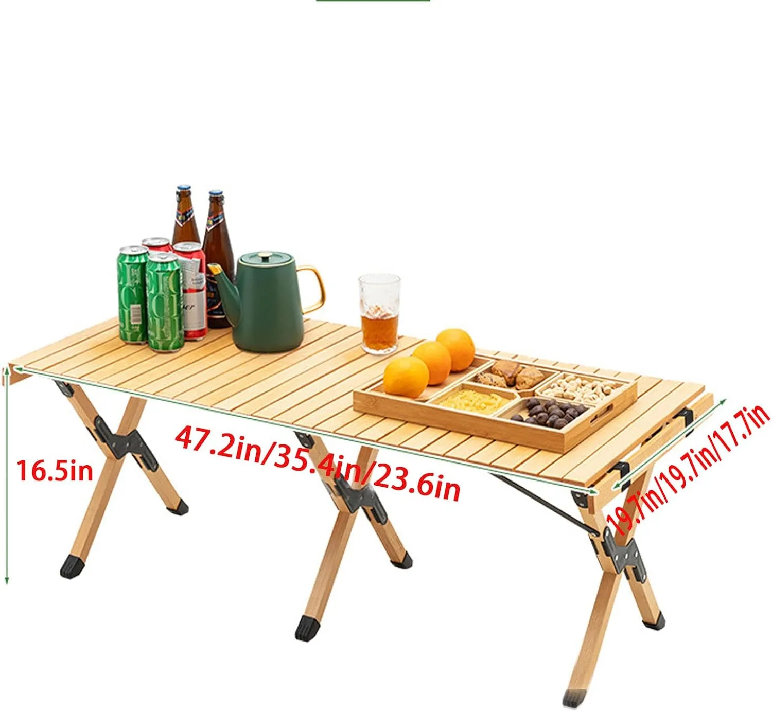 Camping Table Lightweight Foldable Table, Portable Camping Table with Aluminum Roll-Up Tabletop, Stable and Load-Bearing for Outdoor Camping Wood Color 23.6in*17.7in*16.5in