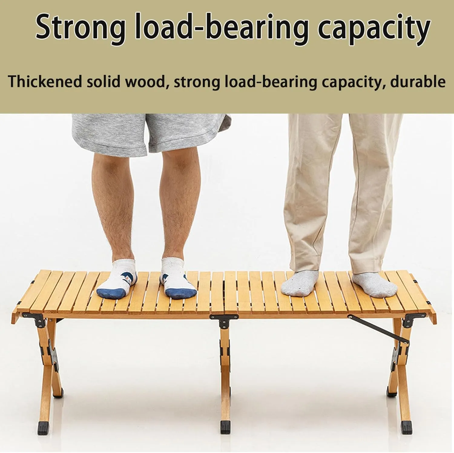 Camping Table Lightweight Foldable Table, Portable Camping Table with Aluminum Roll-Up Tabletop, Stable and Load-Bearing for Outdoor Camping Wood Color 23.6in*17.7in*16.5in