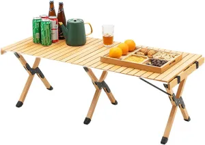 Camping Table Lightweight Foldable Table, Portable Camping Table with Aluminum Roll-Up Tabletop, Stable and Load-Bearing for Outdoor Camping Wood Color 23.6in*17.7in*16.5in