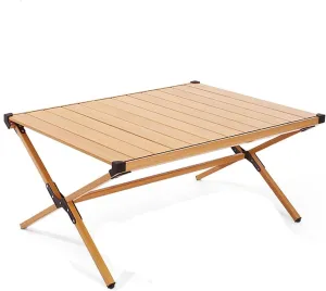 Camping Table, Outdoor Portable Folding Camping Table with Aluminum Roll Up Tabletop and Carrying Bags for Picnic, Cooking, Camping, Beach(B)