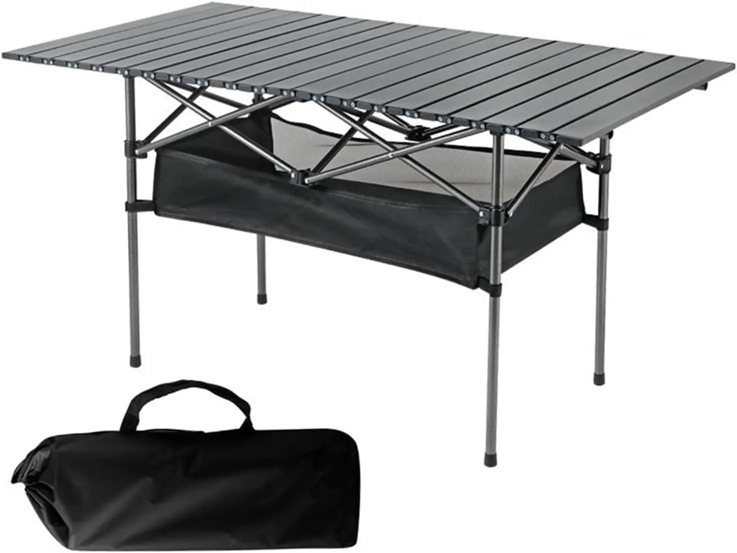 Camping Table, Portable Aluminum Roll Up Picnic Backpacking Table with Mesh Storage Bag Black