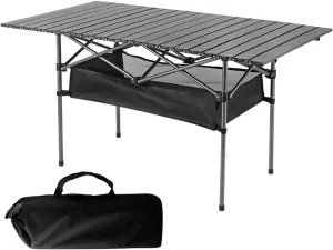 Camping Table, Portable Aluminum Roll Up Picnic Backpacking Table with Mesh Storage Bag Black
