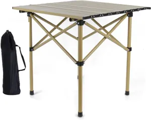 Camping Table, Portable Outdoor Folding Side Table, Lightweight Aluminum Folding Table Picnic Table with Carry Bag, Travel Table for Camping, Beach, BBQs, Hiking ( Color : Beige , Size : Square )