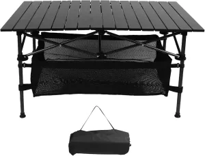 Camping Table with Storage, Outdoor Folding Table, Aluminum Folding Table with Easy Carrying Bag, Portable Lightweight Table for Outdoor,Camping, Beach,Backyard, BBQ, Party, Patio