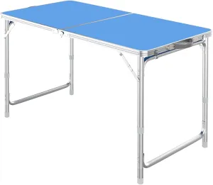 Camping Tables, Camp Tables Portable Foldable, Adjustable 47.2" Aluminum Folding Table for Picnic/Camping/Grilling (Color : Blue)