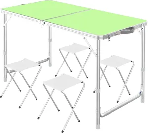 Camping Tables, Camp Tables Portable Foldable, Adjustable 47.2" Aluminum Folding Table for Picnic/Camping/Grilling (Color : Green  4 Chairs)
