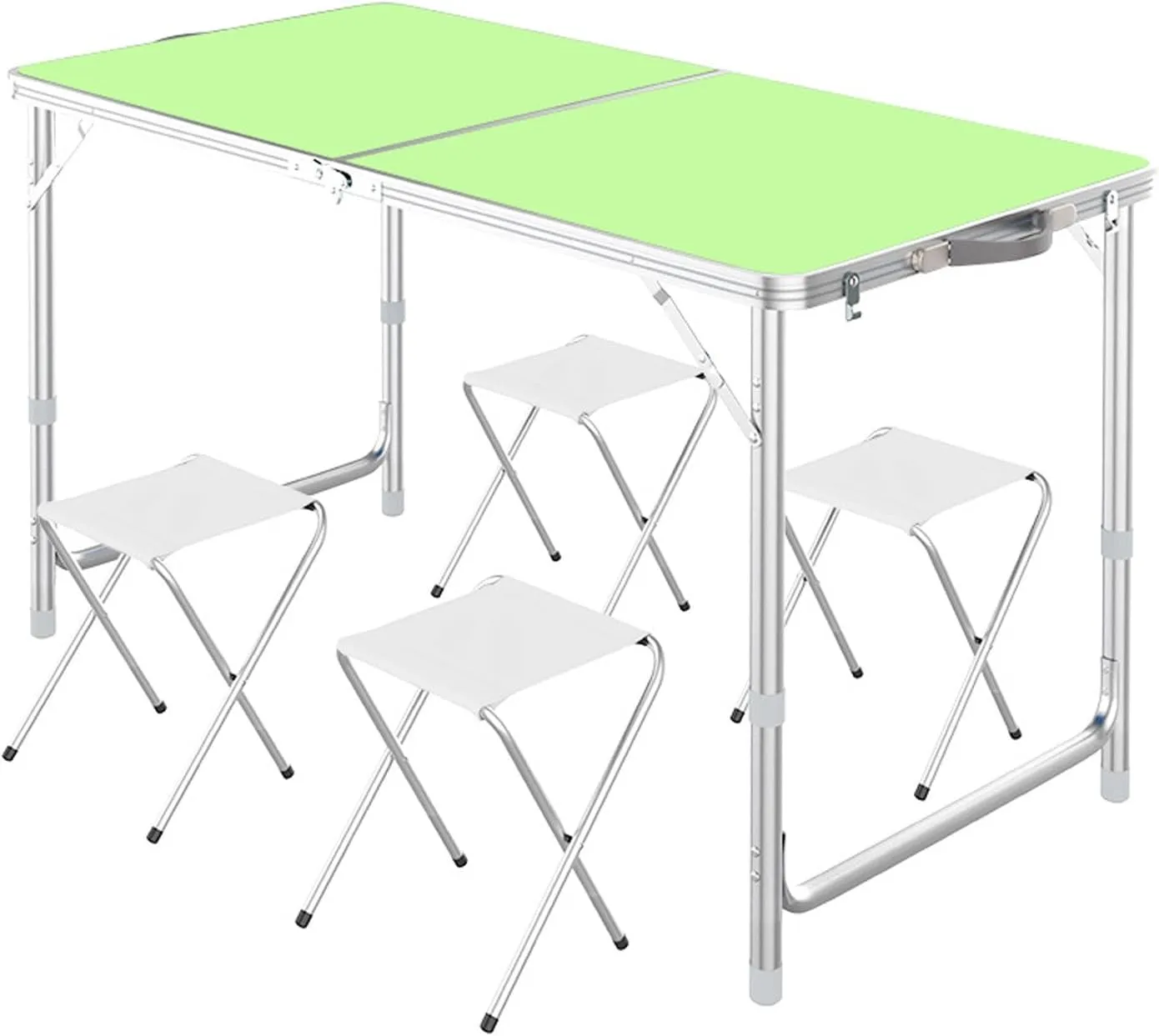 Camping Tables, Camp Tables Portable Foldable, Adjustable 47.2" Aluminum Folding Table for Picnic/Camping/Grilling (Color : Green  4 Chairs)