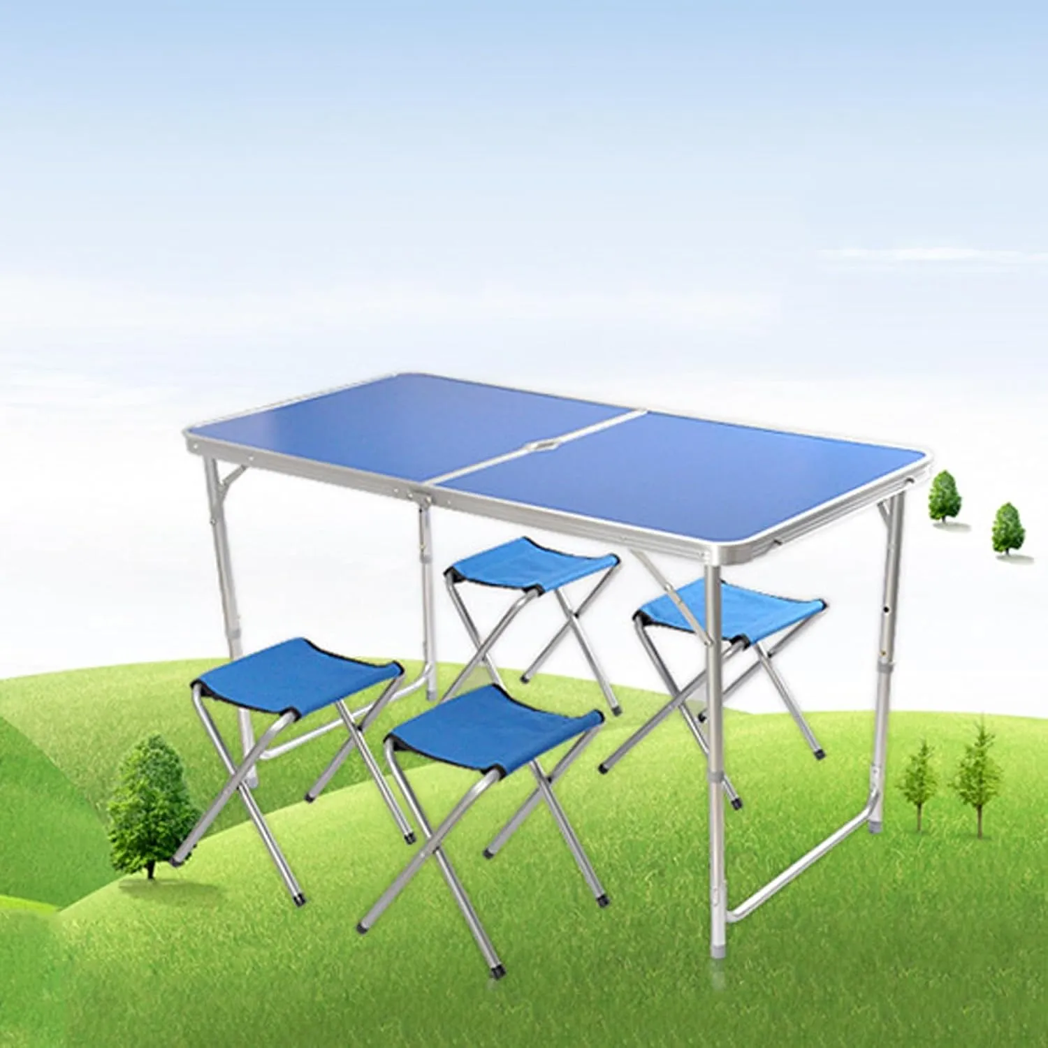 Camping Tables, Camp Tables Portable Foldable, Adjustable 47.2" Aluminum Folding Table for Picnic/Camping/Grilling (Color : Green  4 Chairs)