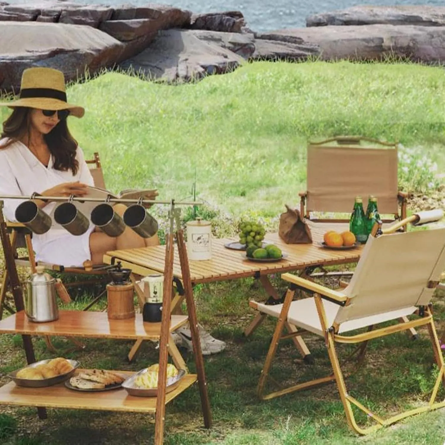 Camping Tables Portable Folding Table with Bag,Outdoor Aluminum Roll up Table for Picnic,Collapsible Camp Tables for Garden Sand BBQ Party Hiking