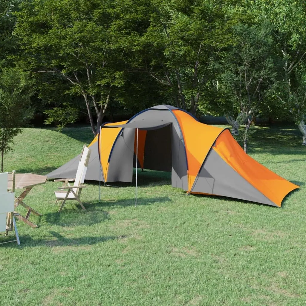 Camping Tent for 6 Persons with Ventilation and Mosquito Net, Spacious Gray and Orange Design