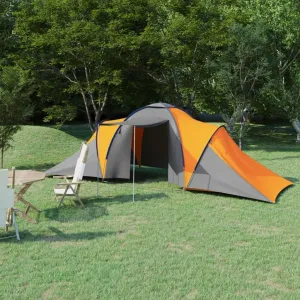 Camping Tent for 6 Persons with Ventilation and Mosquito Net, Spacious Gray and Orange Design