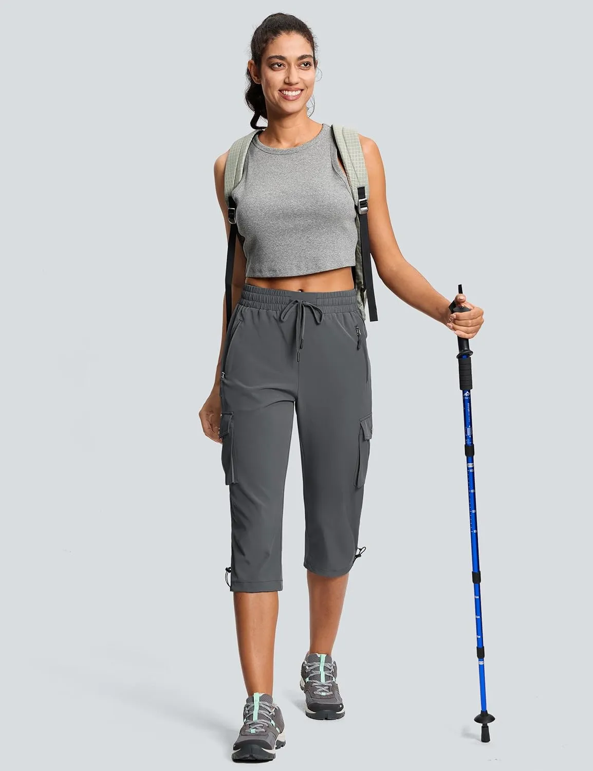 Capri Pants for Women Breathable UPF 50  Womens Cargo Capris for Summer with 8 Pockets for Hiking Travel Casual