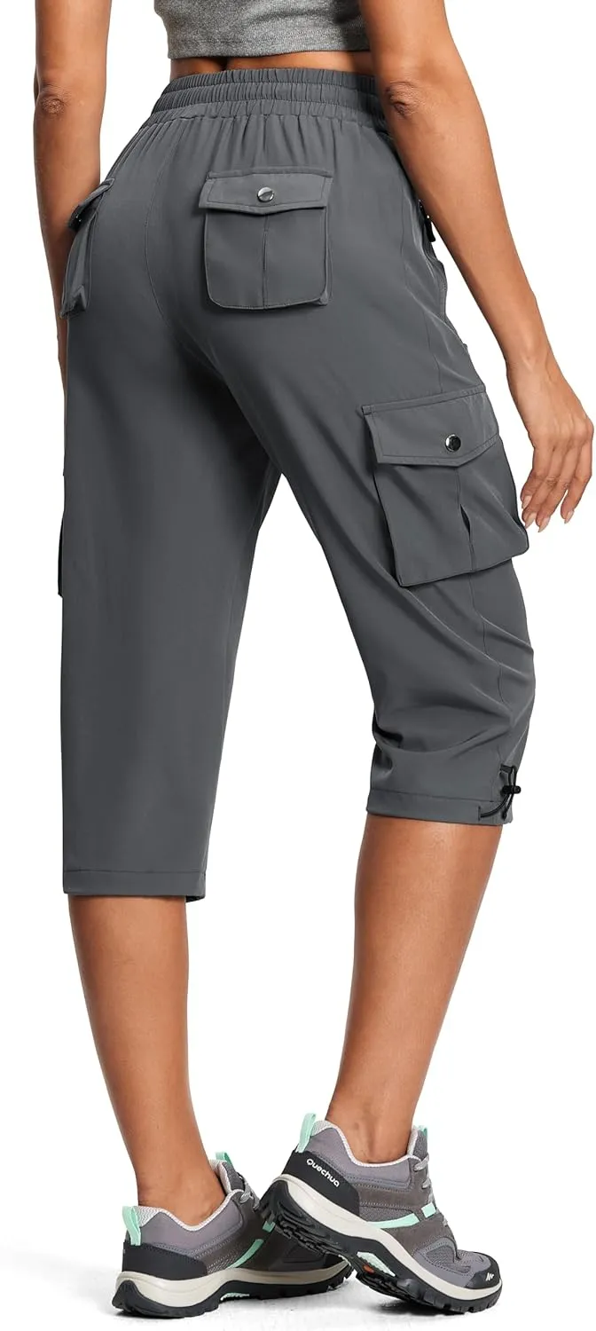 Capri Pants for Women Breathable UPF 50  Womens Cargo Capris for Summer with 8 Pockets for Hiking Travel Casual