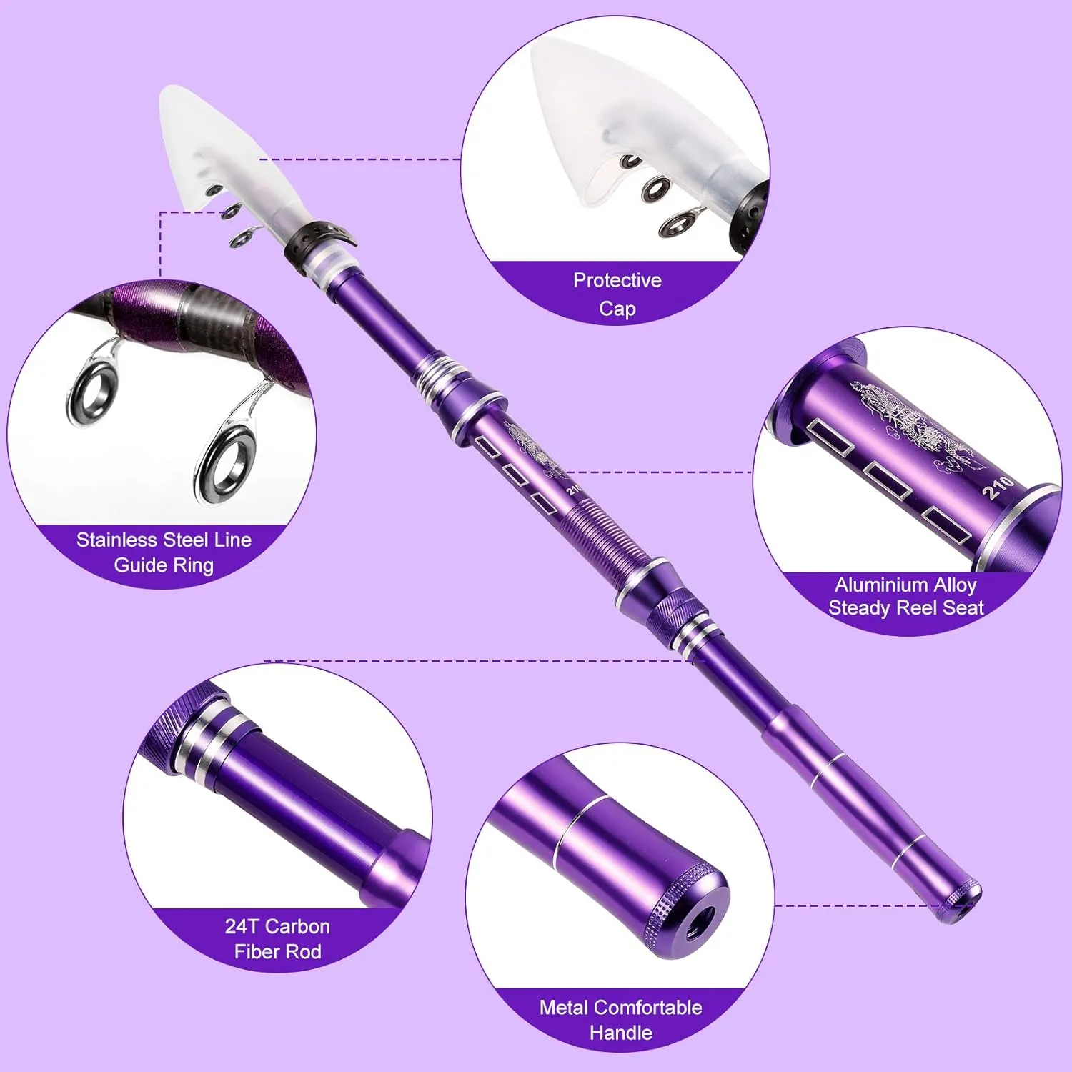 Carbon Fiber Fishing Rod and Reel Combos, Portable Telescopic Fishing Pole with Spinning Reel, Travel Bag for Saltwater Freshwater