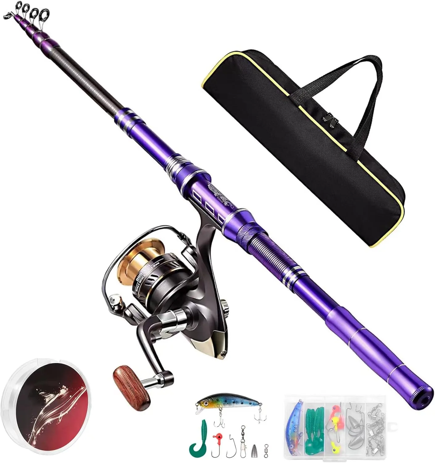 Carbon Fiber Fishing Rod and Reel Combos, Portable Telescopic Fishing Pole with Spinning Reel, Travel Bag for Saltwater Freshwater
