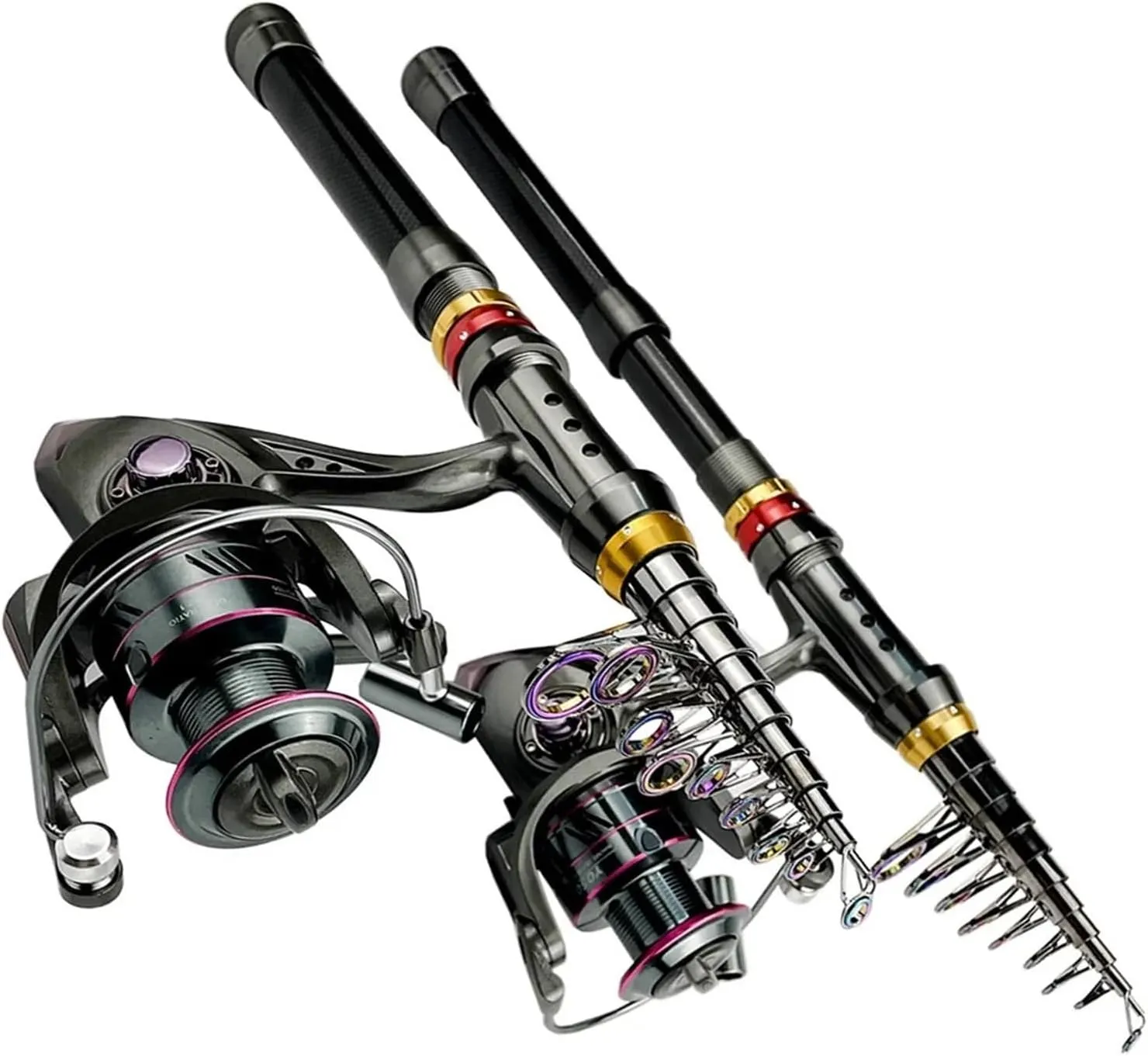 Carbon Fiber Pattern Fishing Rod and Reel Combo Super Hard Telescopic Fishing Pole Spinning Reel Kit Max Resist 3-8kg