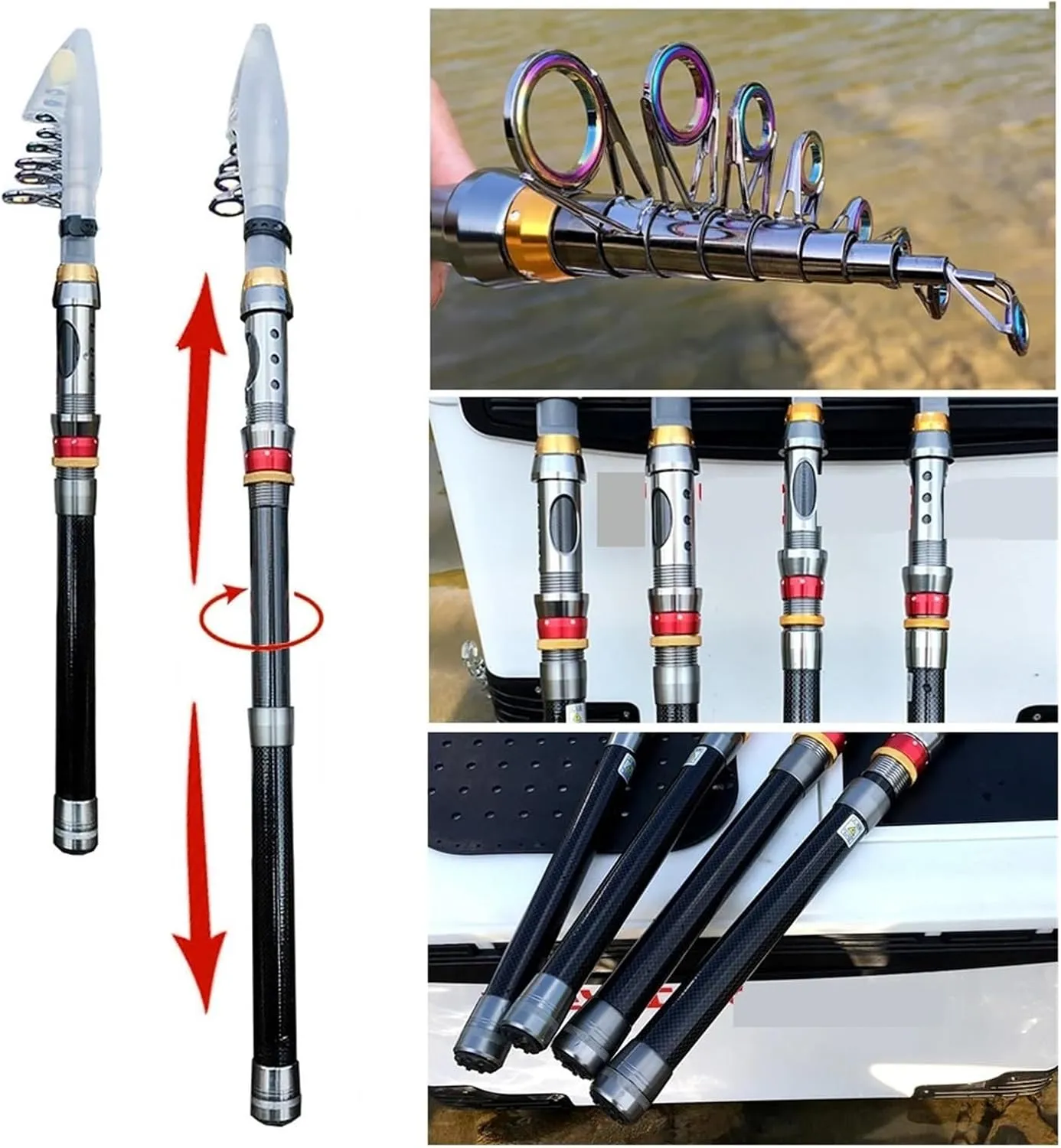 Carbon Fiber Pattern Fishing Rod and Reel Combo Super Hard Telescopic Fishing Pole Spinning Reel Kit Max Resist 3-8kg