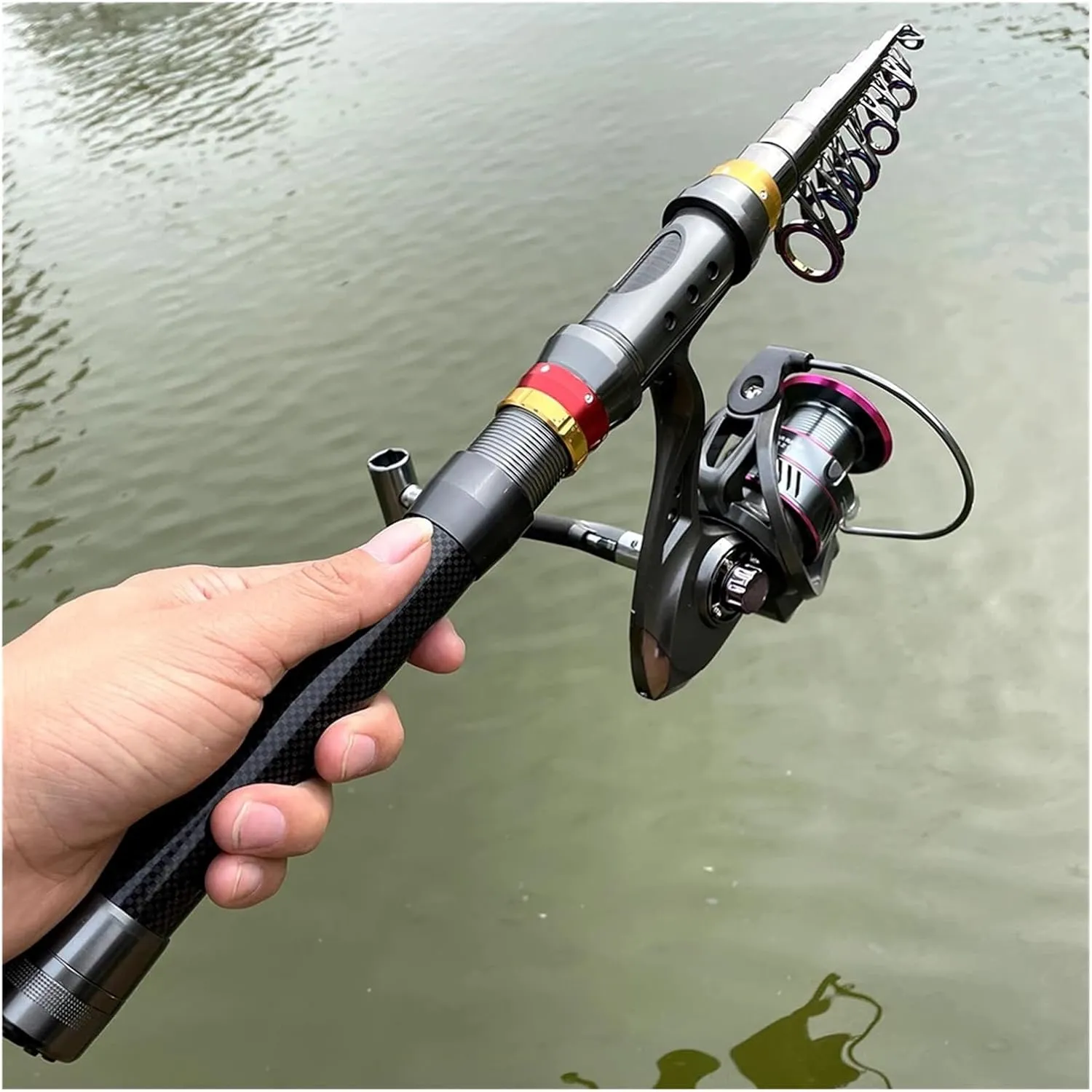 Carbon Fiber Pattern Fishing Rod and Reel Combo Super Hard Telescopic Fishing Pole Spinning Reel Kit Max Resist 3-8kg