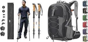 Cascade Mountain Tech Trekking Poles & Maelstrom 40L Hiking Backpack with Rain Cover, Waterproof Pocket