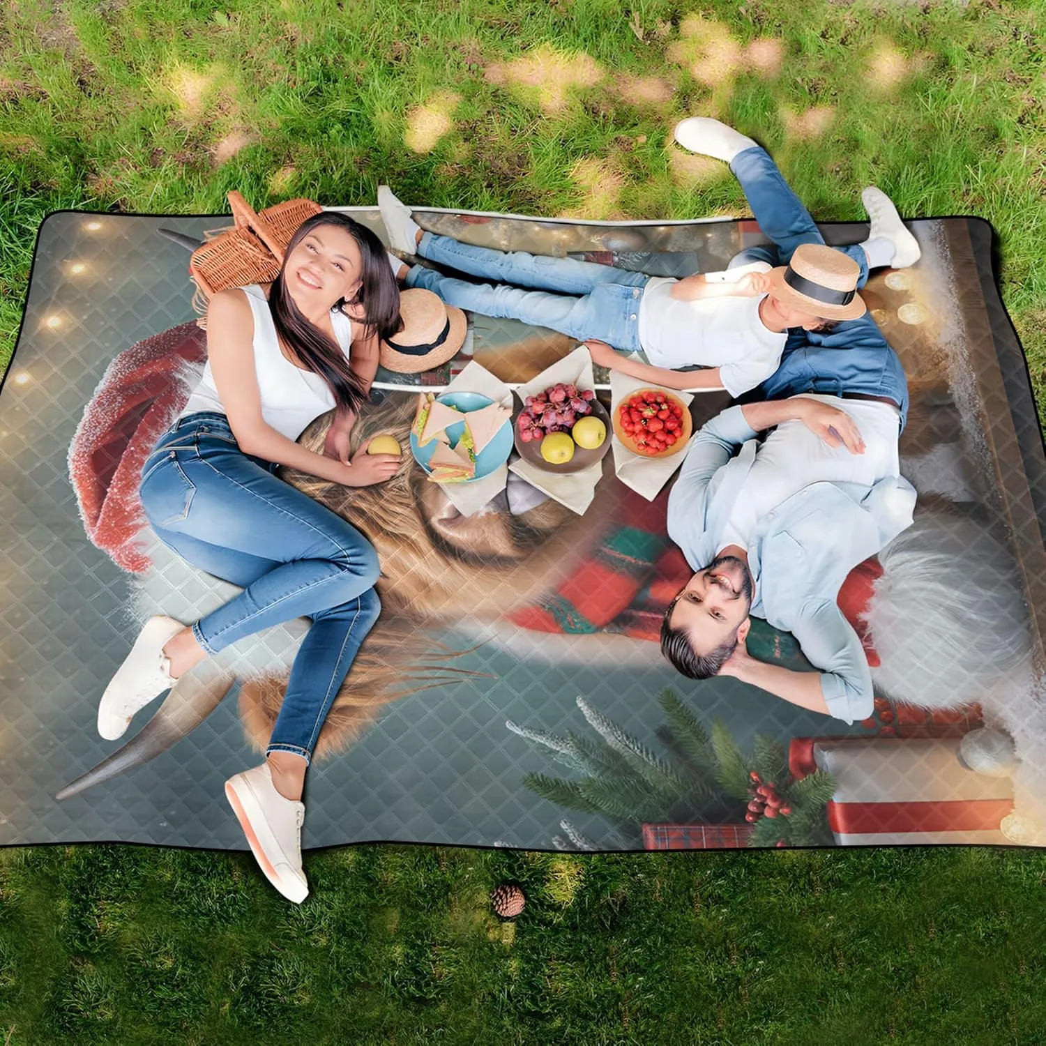 Cattle Highland Cow Christmas Foldable Picnic Blankets Large Waterproof Beach Blanket Sand Proof Grass Blanket Camping Mat 80" x 60"