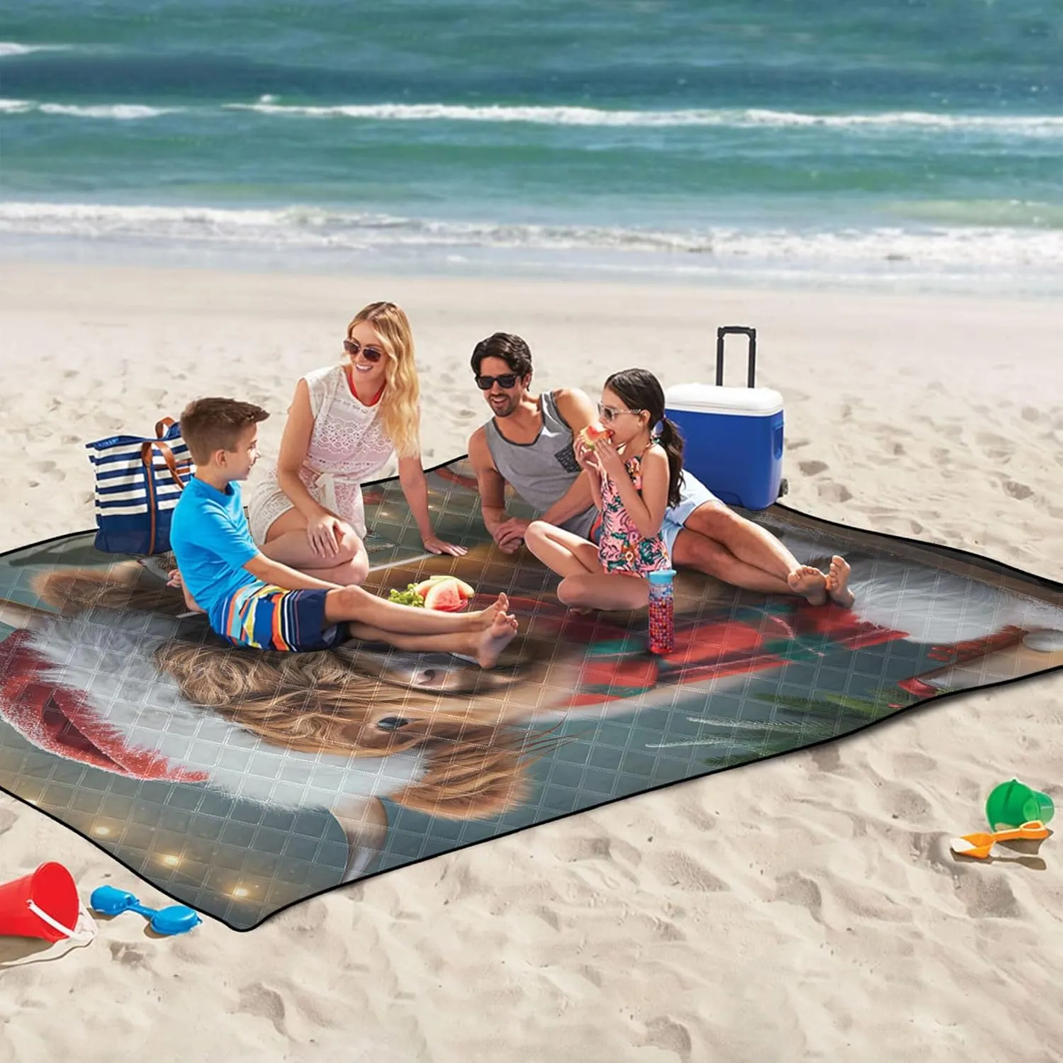 Cattle Highland Cow Christmas Foldable Picnic Blankets Large Waterproof Beach Blanket Sand Proof Grass Blanket Camping Mat 80" x 60"