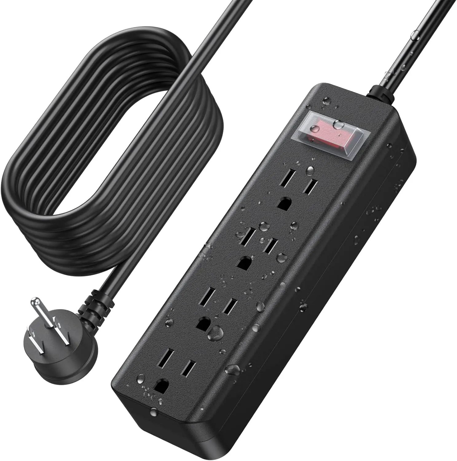 CCCEI Outdoor Waterproof 25 FT Flat Plug Extension Cord Power Strip,1500J Surge Protector Weatherproof Indoor Exterior Multiple Outlet, 25 Foot Extra Long, 3 Prong, 4 Outlets, Black. (Black, 25FT)